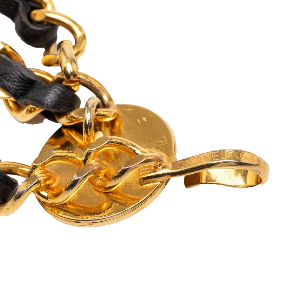 Chanel Gold Plated Leather Woven Medallion Chain Belt - 3