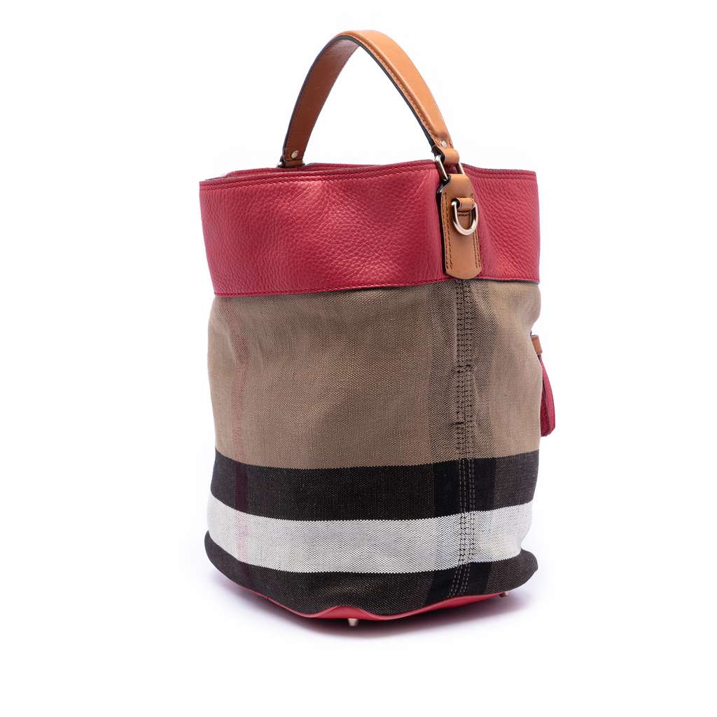 Burberry Medium Mega Check Canvas and Grained Calfskin Ashby Tassel Bucket Bag - 2