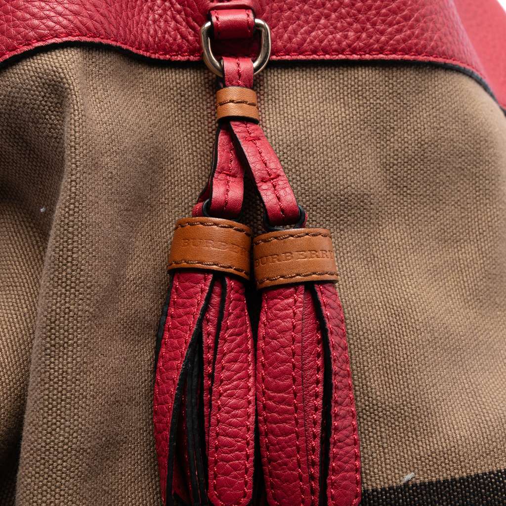 Burberry Medium Mega Check Canvas and Grained Calfskin Ashby Tassel Bucket Bag - 5