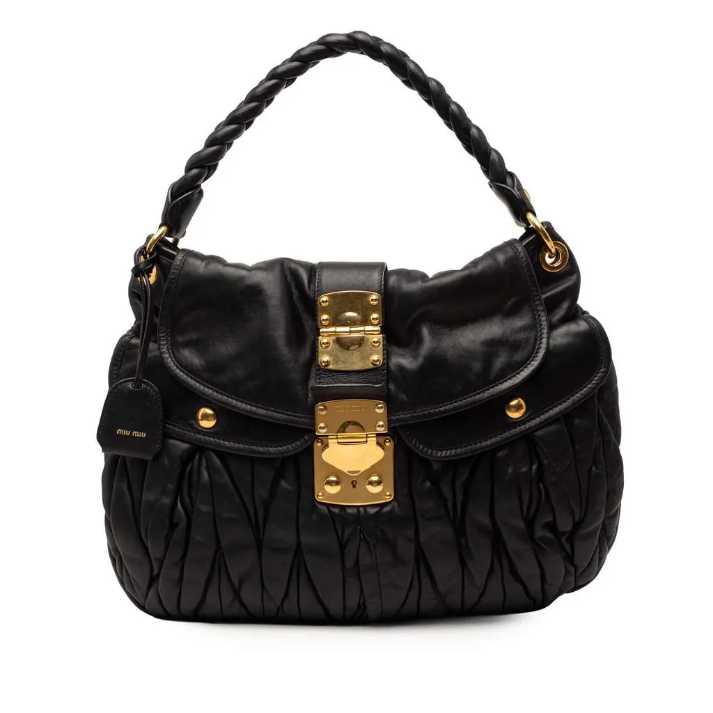 Miu Miu Matelasse Nappa Coffer Satchel Black Leather Good - Front View