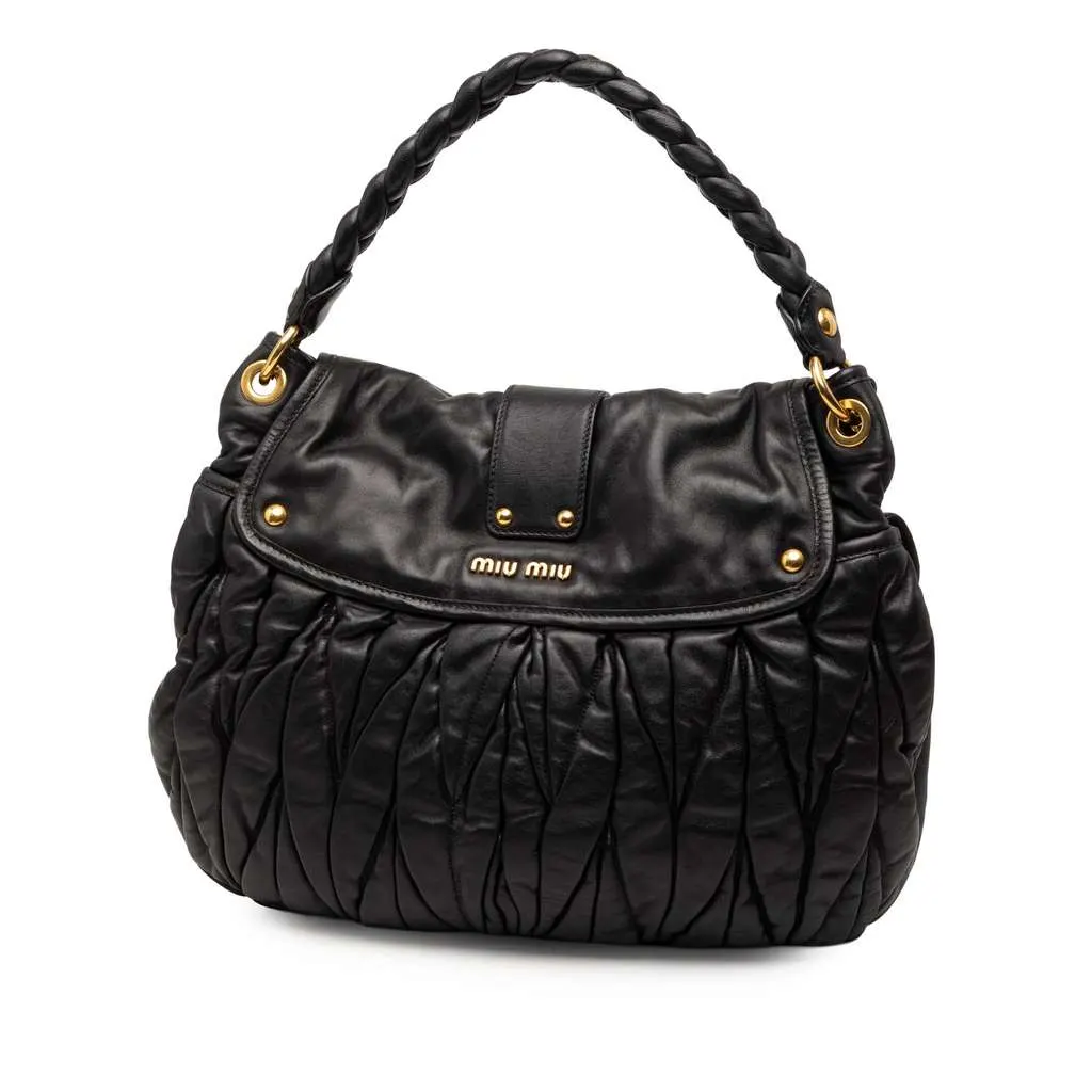 Miu Miu Matelasse Nappa Coffer Satchel Black Leather Good - Back View