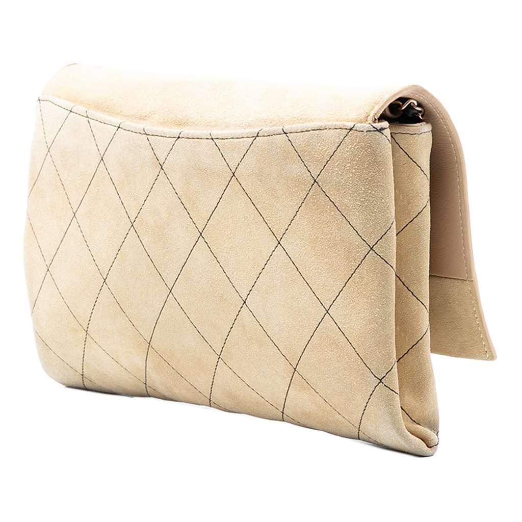 Chanel Quilted Suede Retro Label Flap - 2