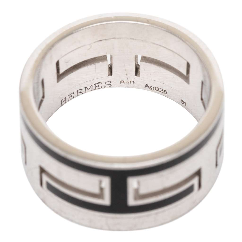 Hermès Sterling Silver and Enamel Move H Ring - 4