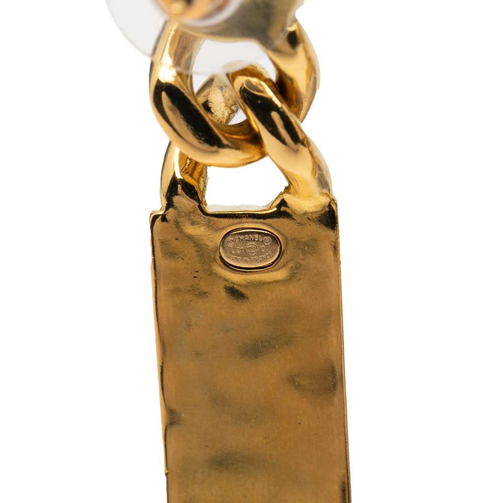 Chanel Gold Plated Rhinestone Tag Drop Push Back Earrings - 3