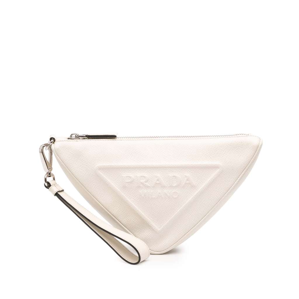 Prada Saffiano Logo Embossed Triangle Wristlet Pouch