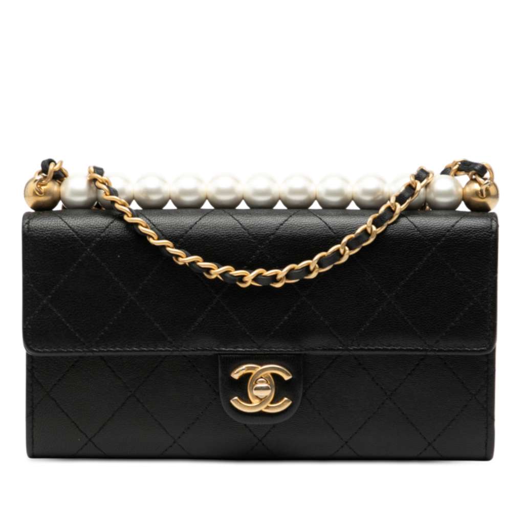 Chanel Quilted Goatskin Chic Pearls Clutch with Chain