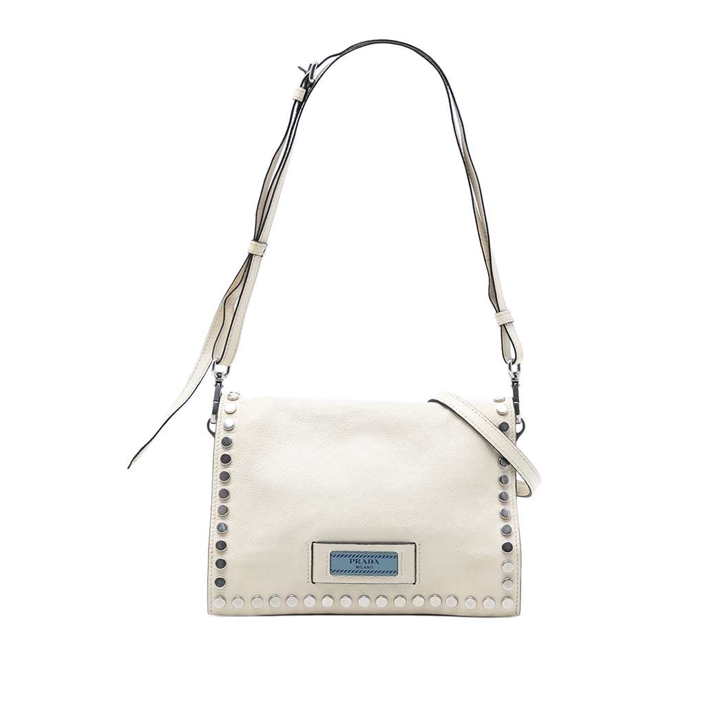 Prada Glace Calfskin Studded Etiquette Flap