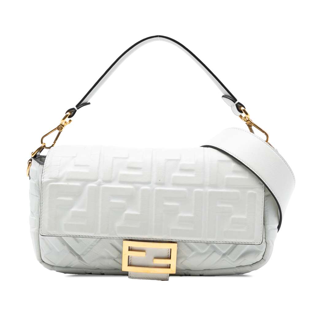 Fendi Zucca Embossed Leather Baguette Satchel