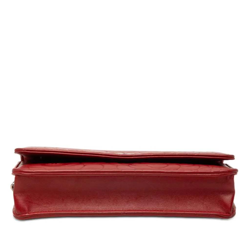 Chanel CC Embossed Lambskin Camellia Wallet On Chain Red Leather Very good - Inside View