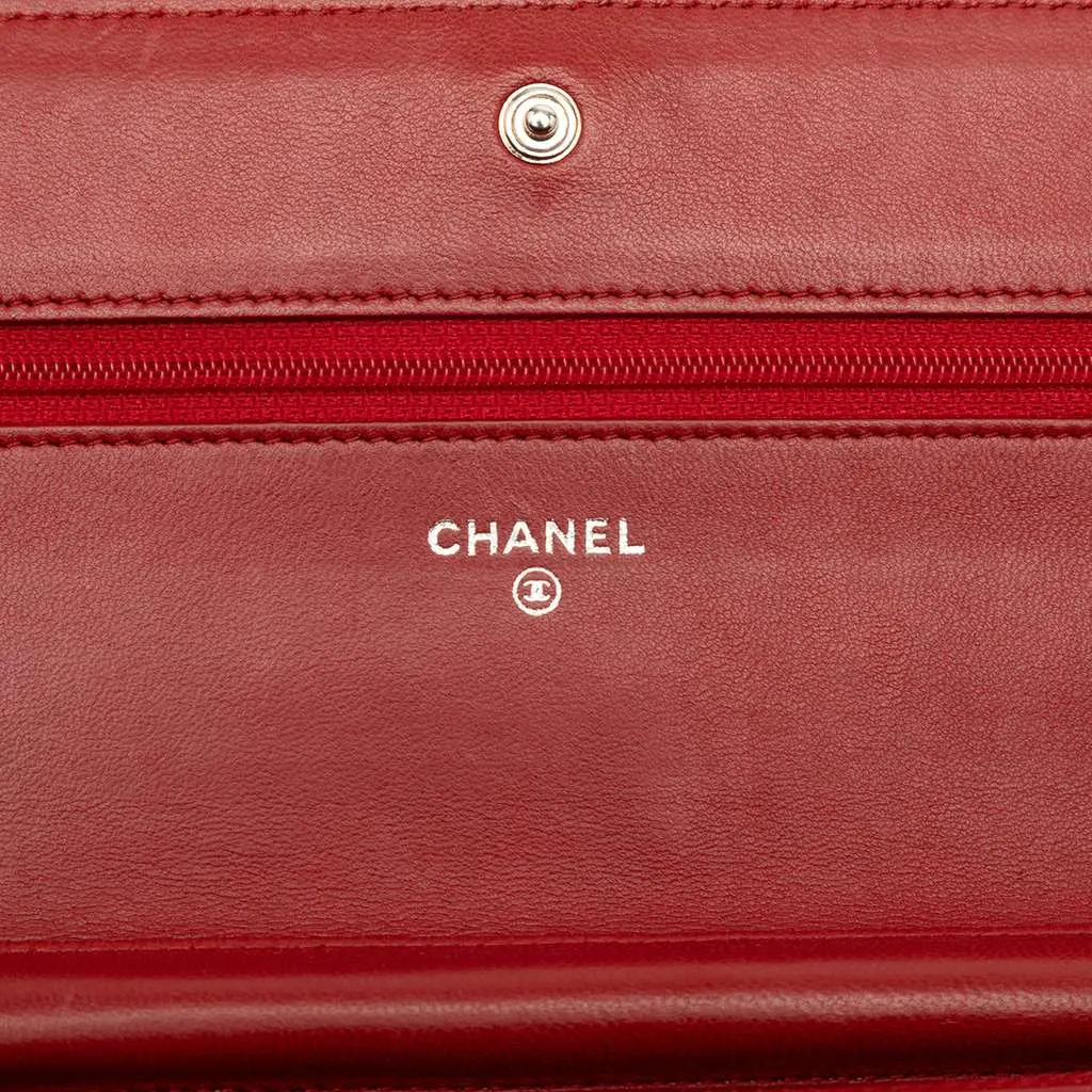 Chanel CC Embossed Lambskin Camellia Wallet On Chain Red Leather Very good - Box View
