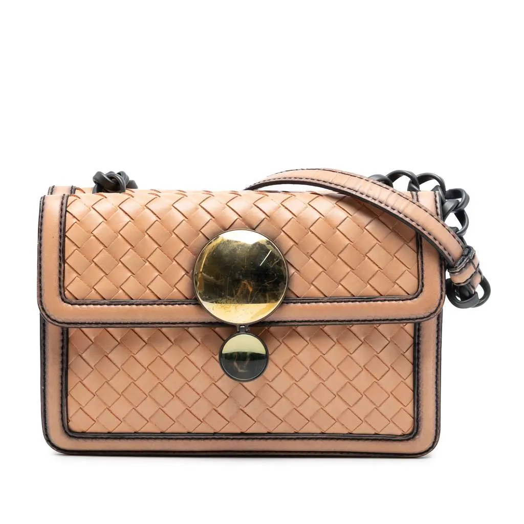 Bottega Veneta Nappa Intrecciato Mirror Lens Double Sided Flap Shoulder Bag Brown Leather Very good - Front View