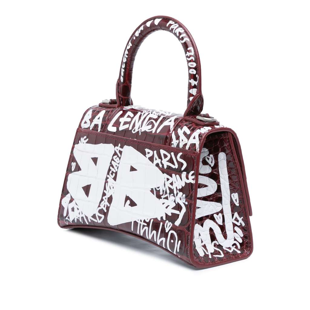 Balenciaga XS Croc Embossed Calfskin Graffiti Hourglass Top Handle Bag - 2