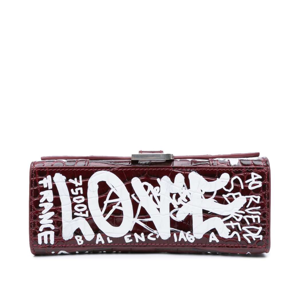 Balenciaga XS Croc Embossed Calfskin Graffiti Hourglass Top Handle Bag - 3