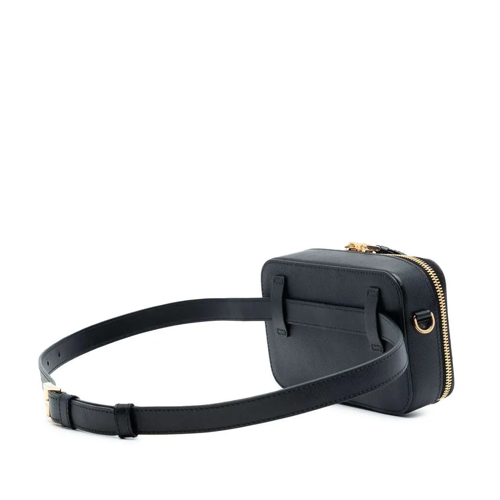 Prada Saffiano Odette Convertible Belt Bag Black Leather Good - Back View