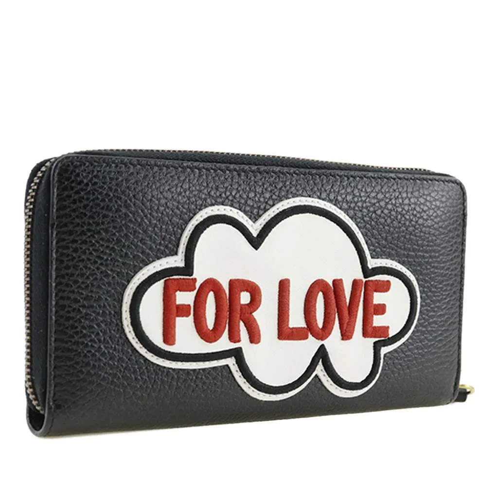 Gucci GG Marmont Pebbled Calfskin Embroidered Blind For Love Zip Around Wallet Black Leather Very good - Inside View