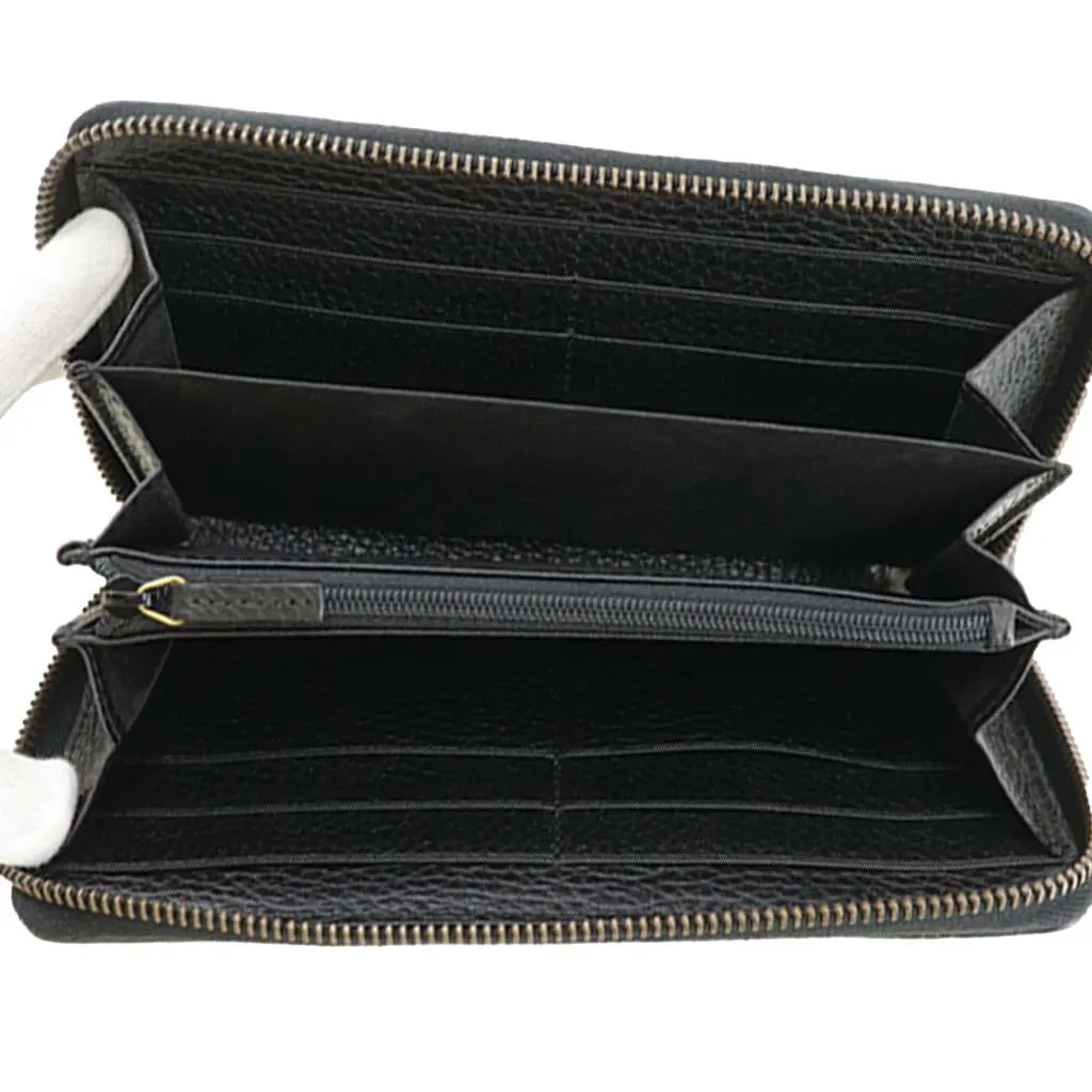 Gucci GG Marmont Pebbled Calfskin Embroidered Blind For Love Zip Around Wallet Black Leather Very good - Model View