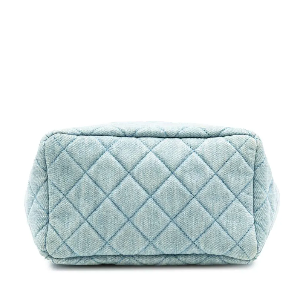 Chanel Quilted Denim Urban Spirit Bucket Bag Blue Denim Good - Inside View