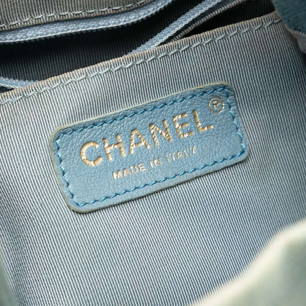 Chanel Quilted Denim Urban Spirit Bucket Bag Blue Denim Good - Box View