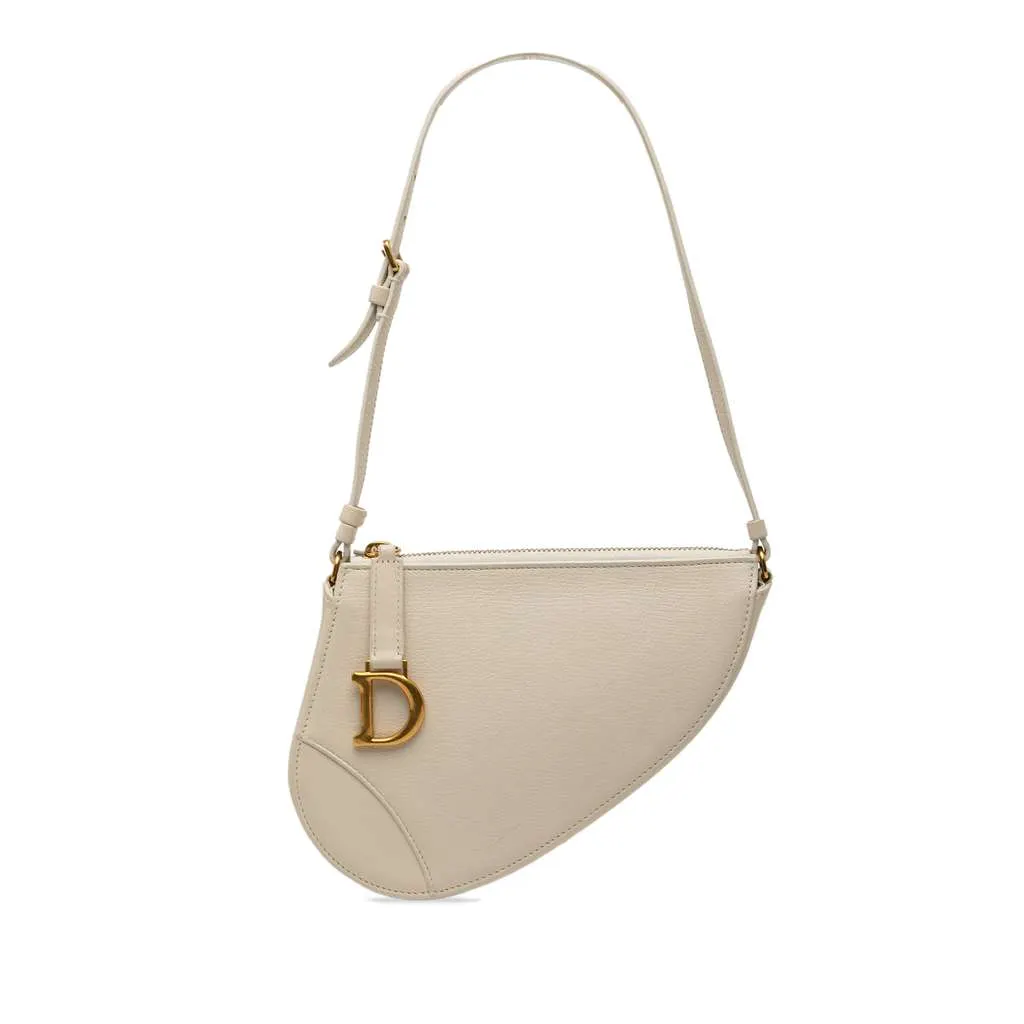 Dior Goatskin Saddle Rodeo Pouch White Leather Very good - Front View