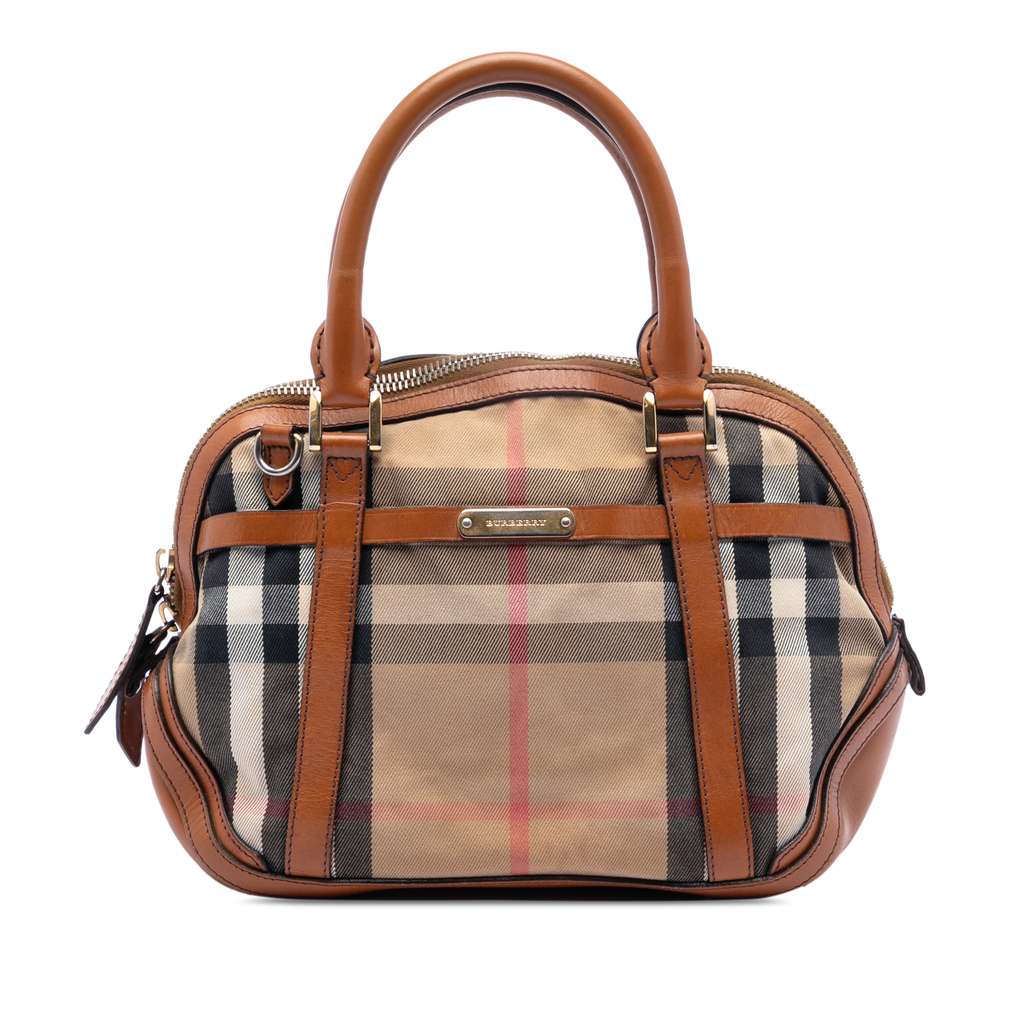 Burberry Small Leather Trimmed House Check Canvas Bridle Orchard Satchel