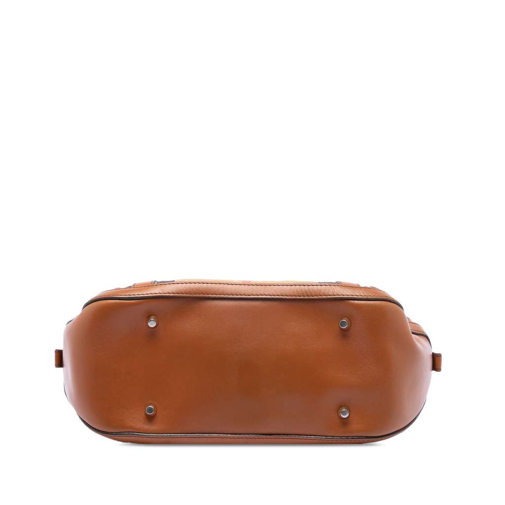 Burberry Small Leather Trimmed House Check Canvas Bridle Orchard Satchel - 3