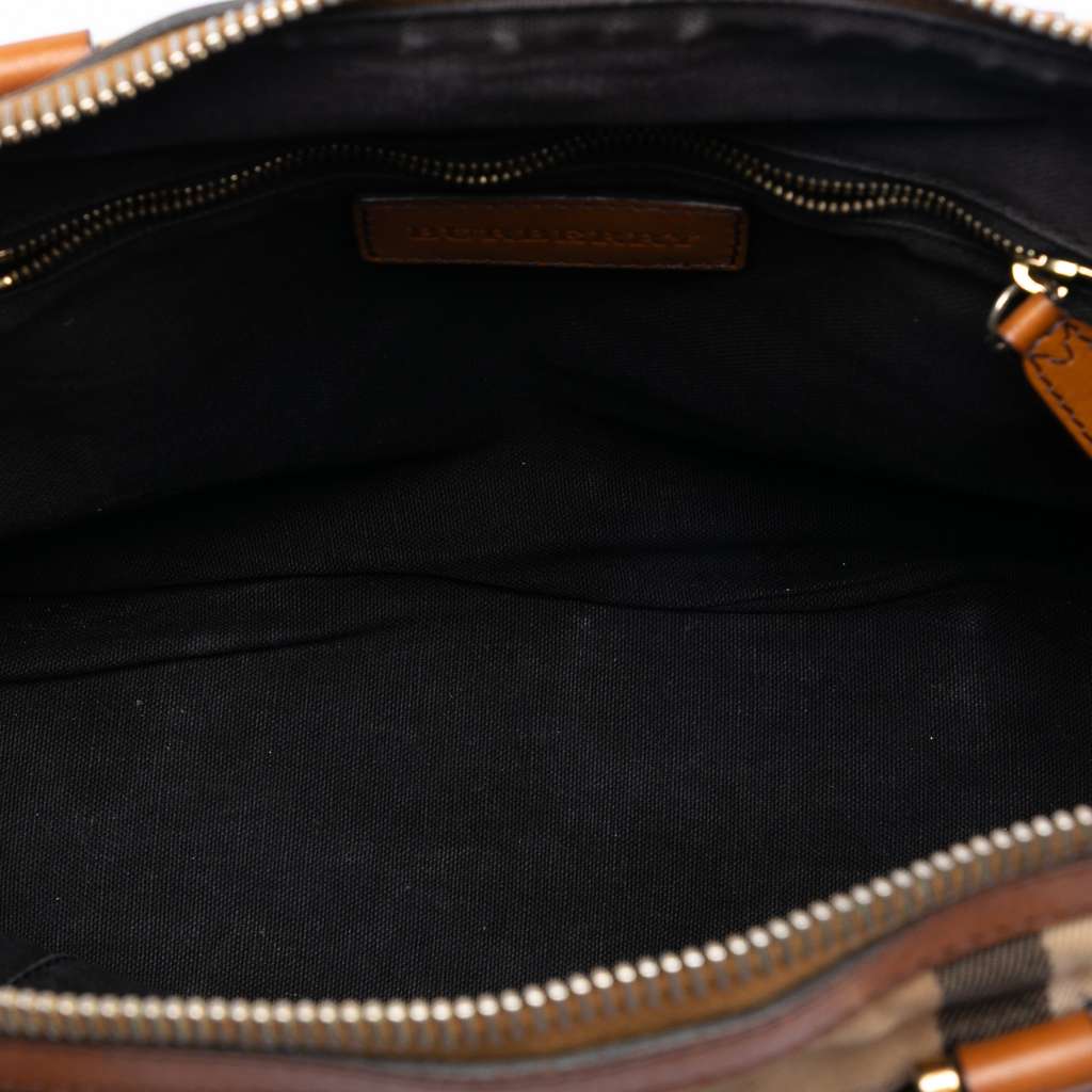 Burberry Small Leather Trimmed House Check Canvas Bridle Orchard Satchel - 4