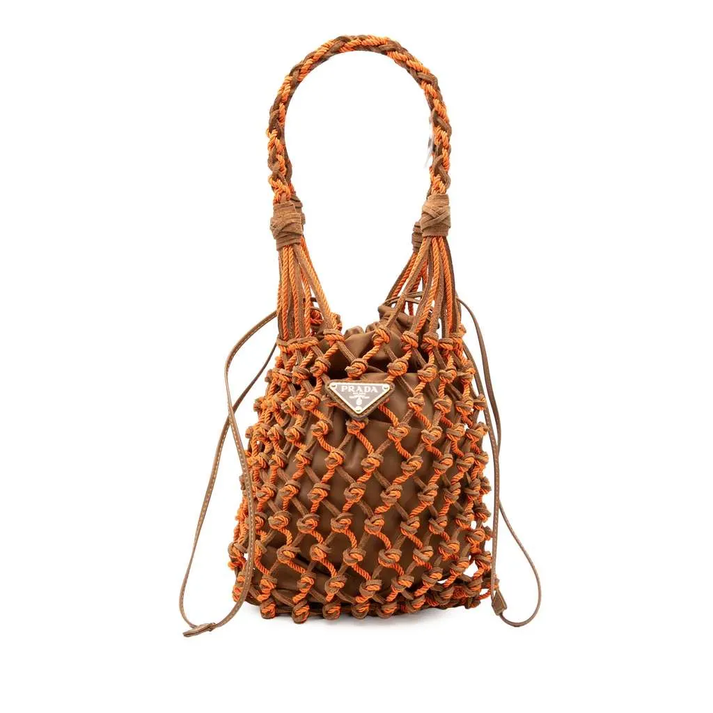 Prada Small Suede Macrame Noue Shoulder Bag Orange Leather Very good - Front View