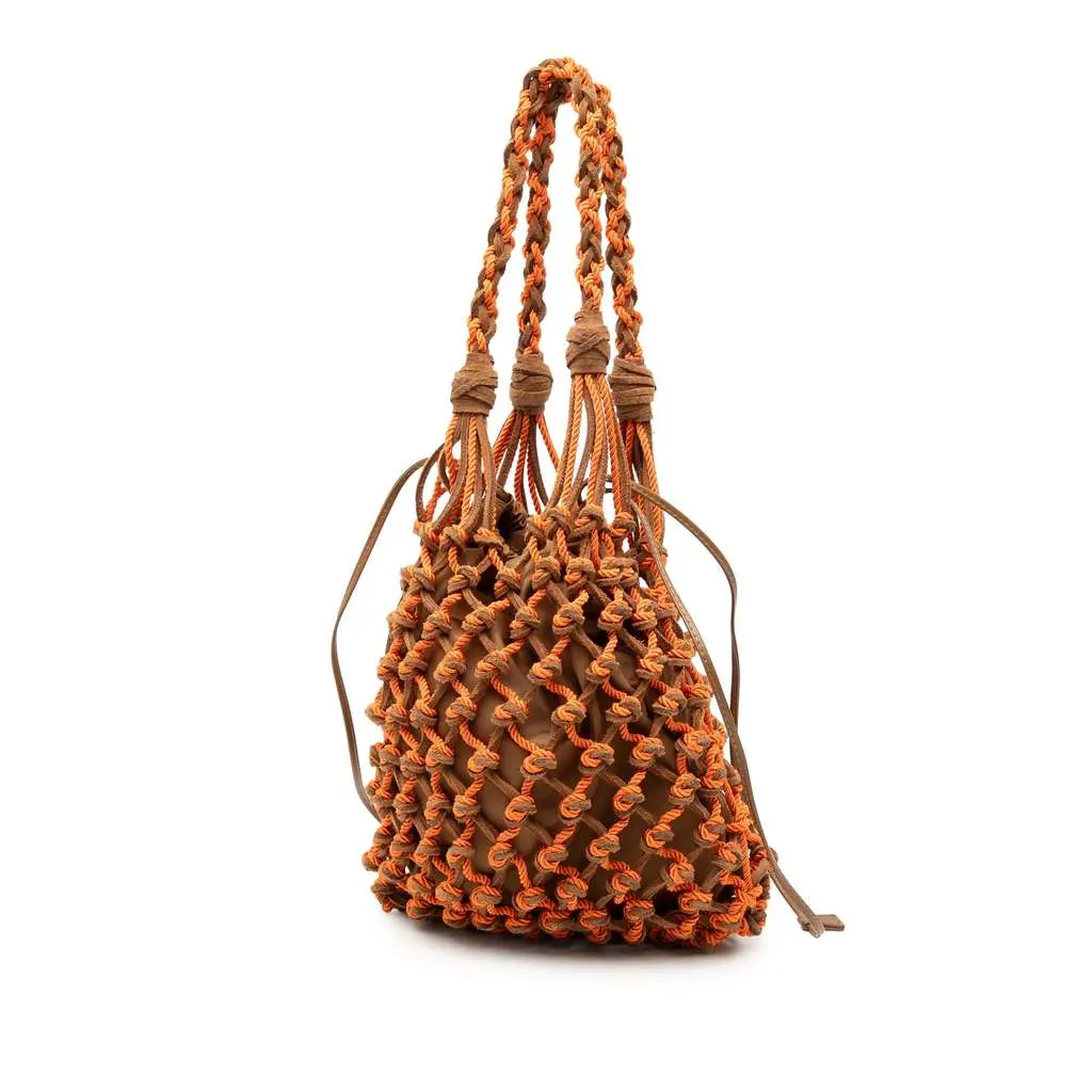 Prada Small Suede Macrame Noue Shoulder Bag Orange Leather Very good - Back View