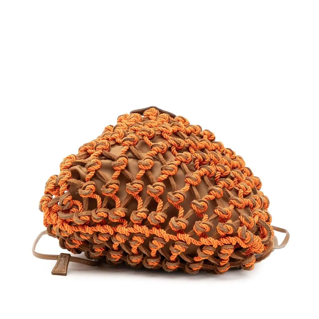 Prada Small Suede Macrame Noue Shoulder Bag Orange Leather Very good - Inside View