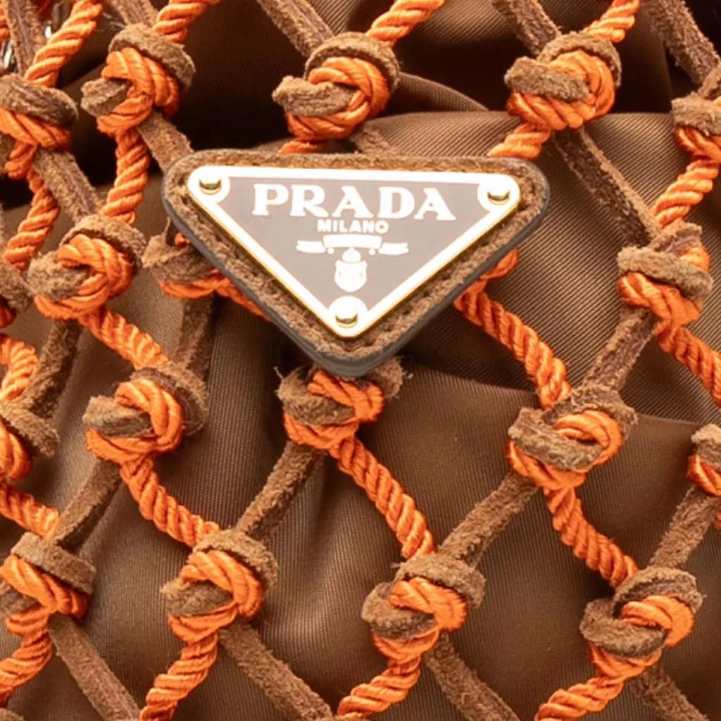 Prada Small Suede Macrame Noue Shoulder Bag Orange Leather Very good - Box View