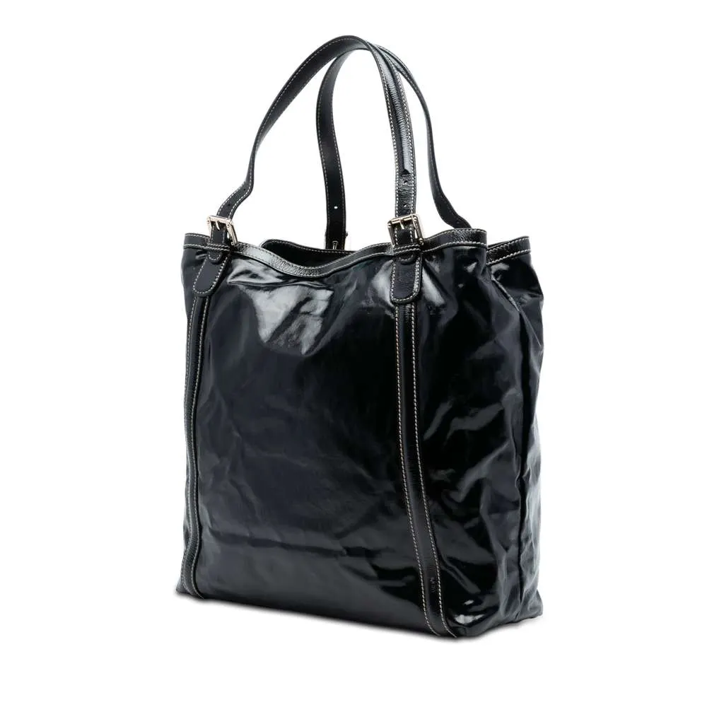 Gucci Patent Dialux Britt Web Tote Black Leather Very good - Back View