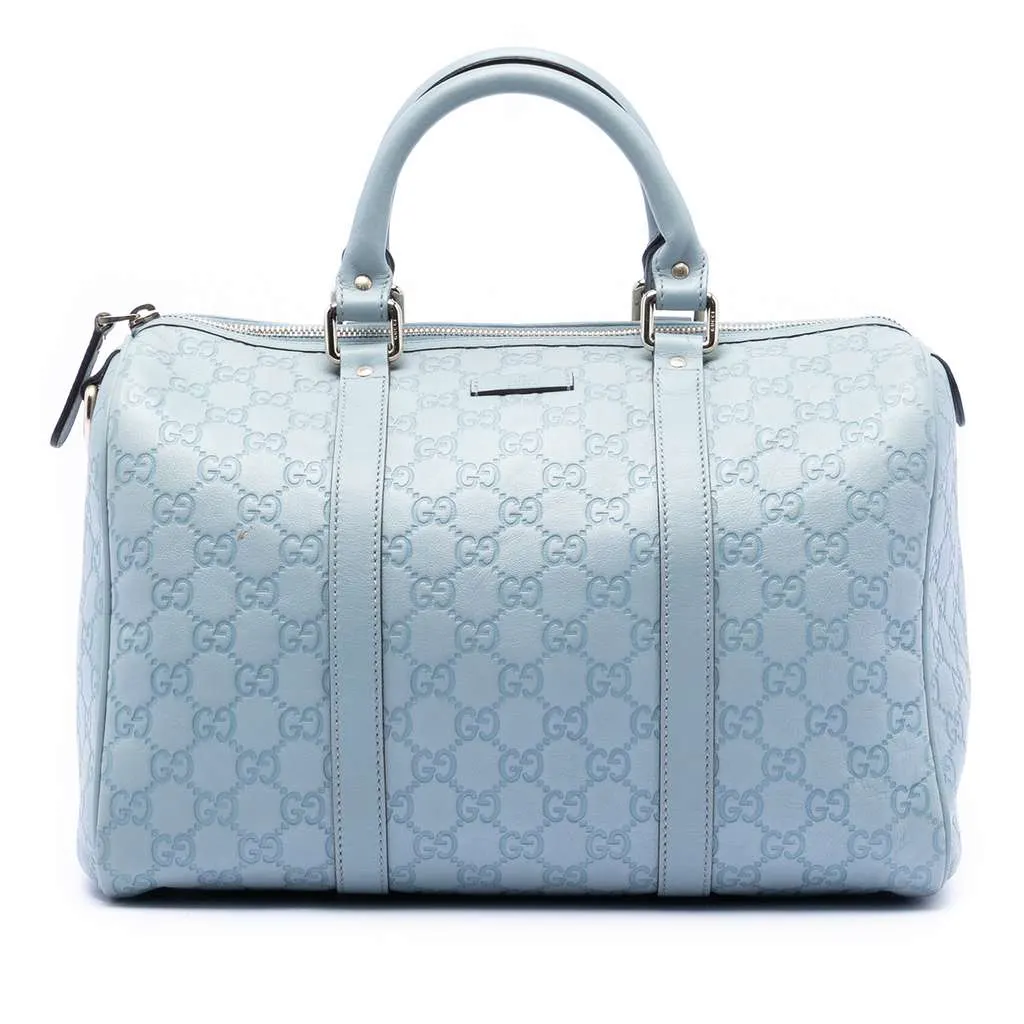 Gucci Medium Guccissima Joy Boston Bag Blue Leather Good - Front View