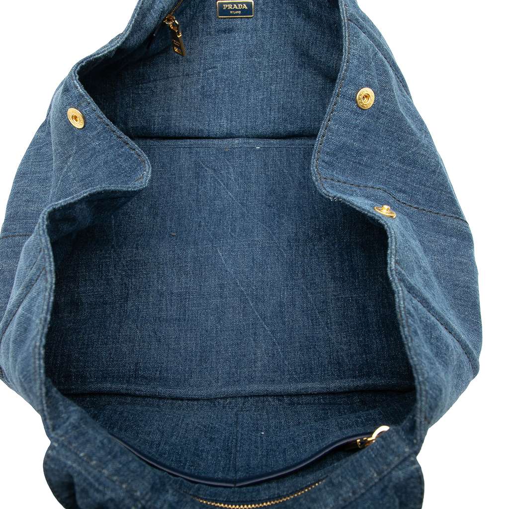 Prada Large Denim Canapa Logo Satchel - 4