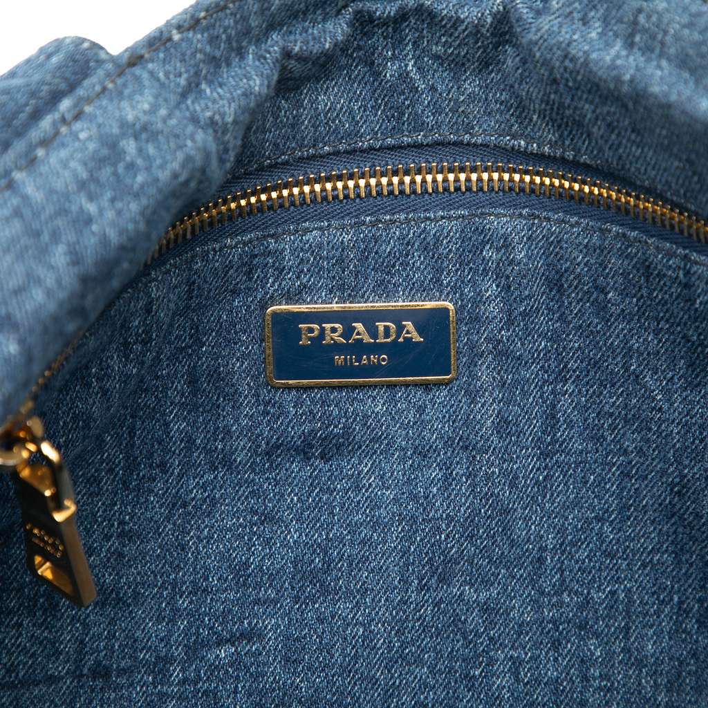 Prada Large Denim Canapa Logo Satchel - 5