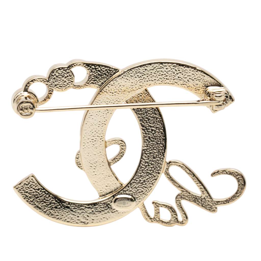 Chanel Gold Plated CC Logo Crystal Brooch - 2