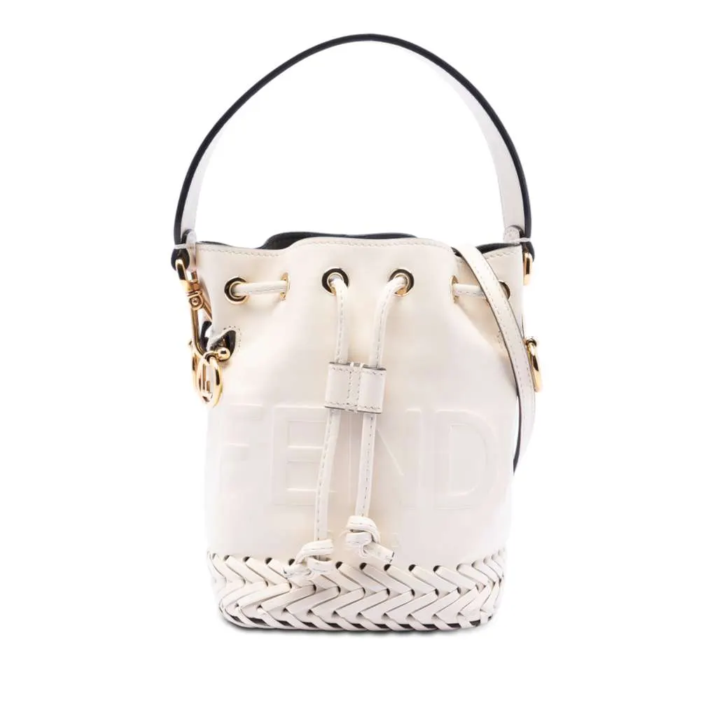 Fendi Mini Embossed Leather Whipstitch Mon Tresor Bucket Bag White Leather Good - Front View