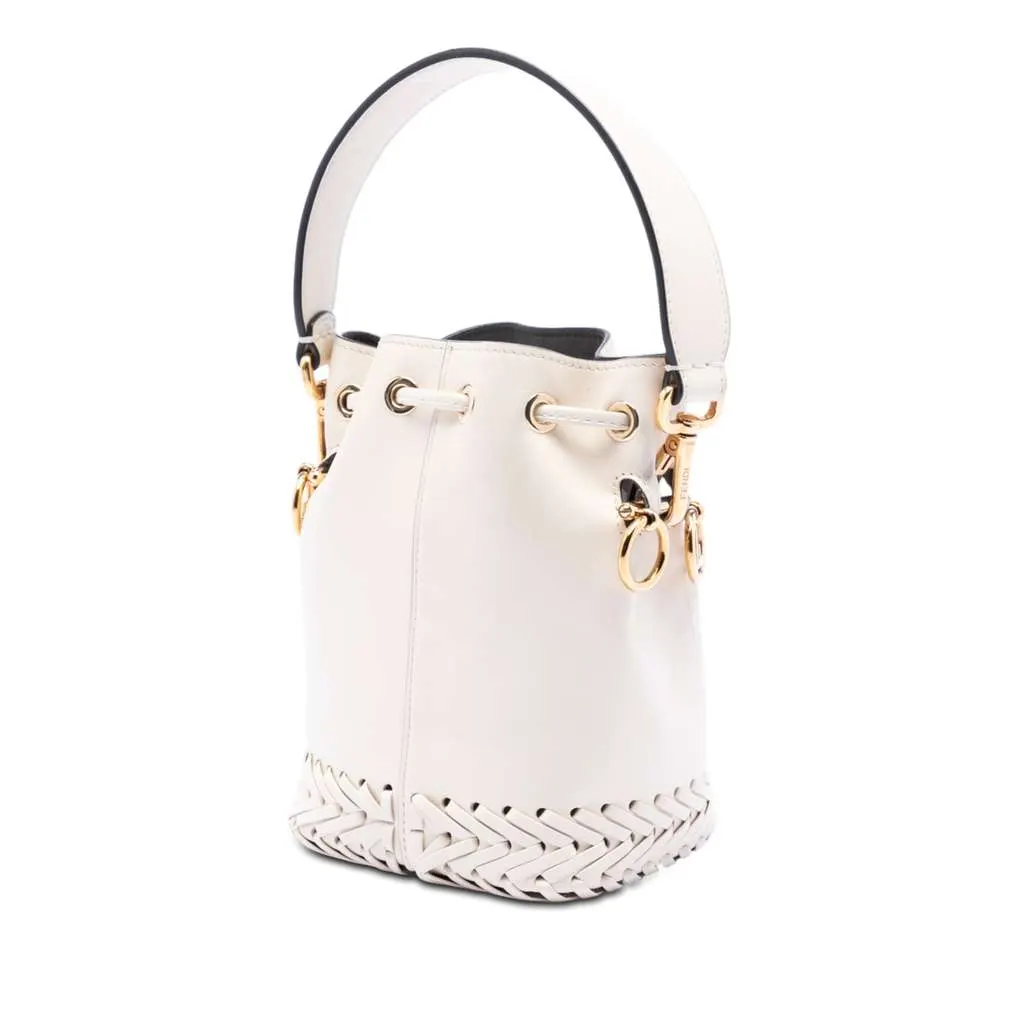 Fendi Mini Embossed Leather Whipstitch Mon Tresor Bucket Bag White Leather Good - Back View