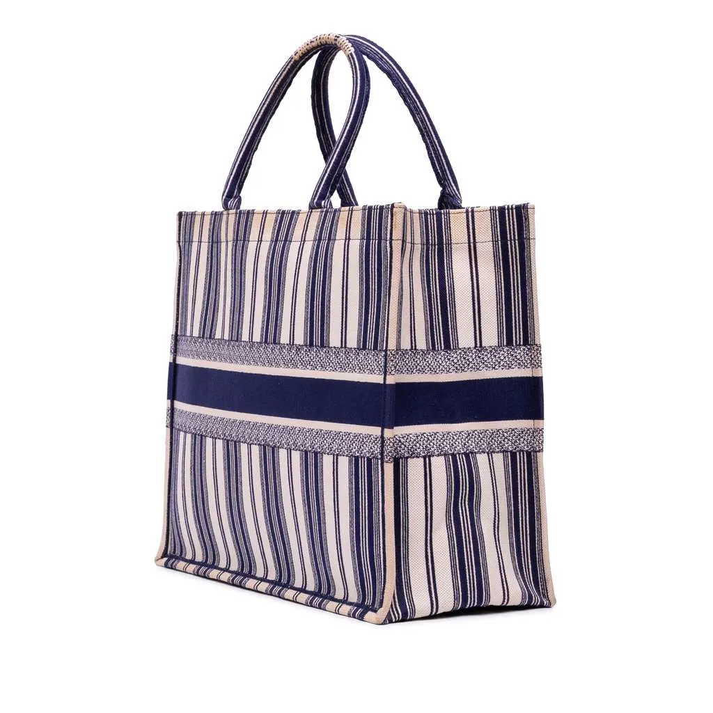 Dior Large Canvas Striped Book Tote Blue Canvas Good - Back View