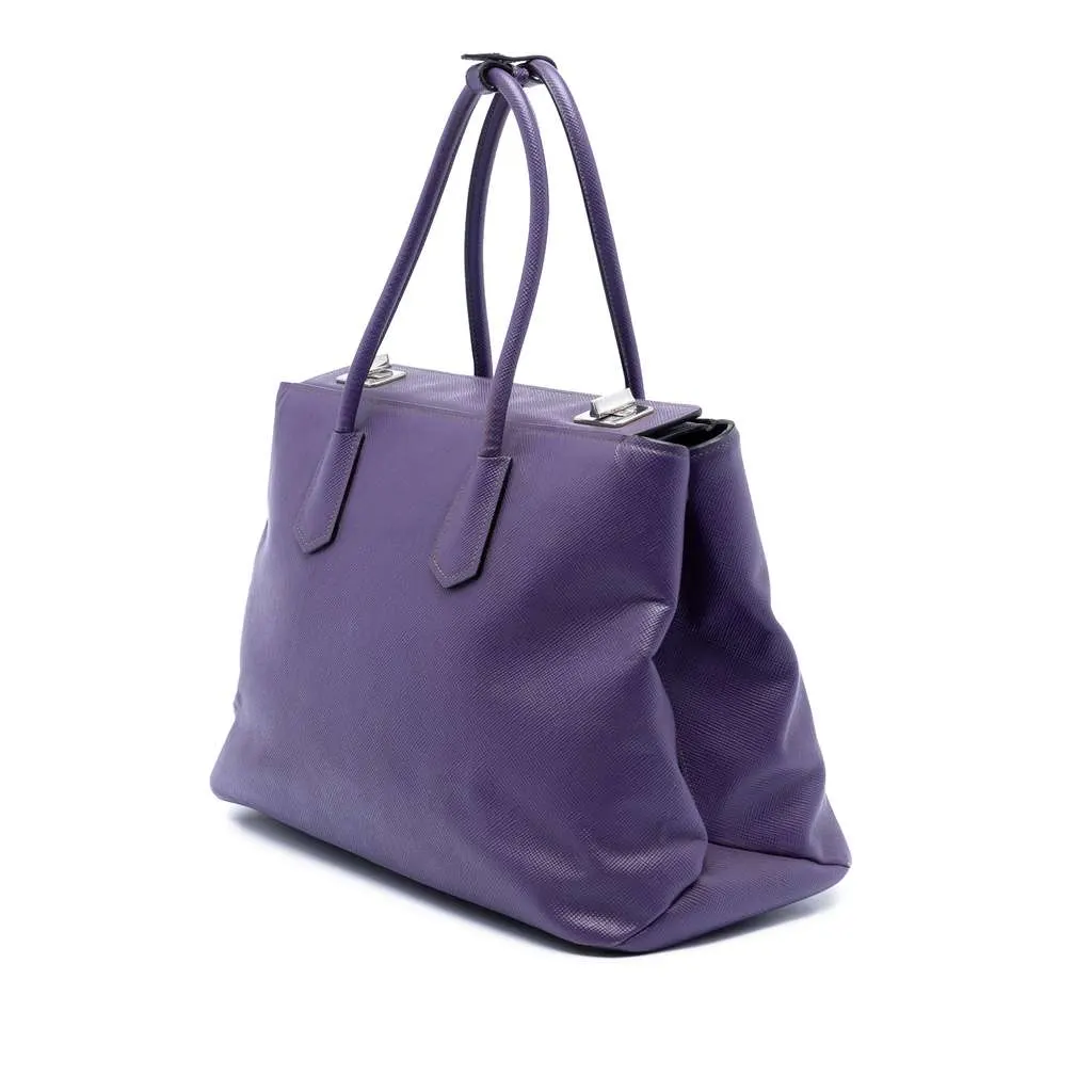 Prada Saffiano Cuir Turnlock Twin Satchel Purple Leather Very good - Back View