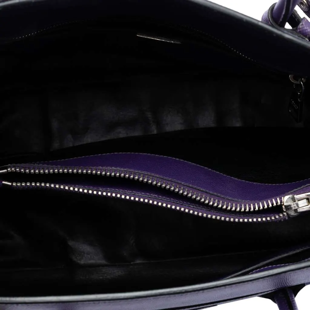 Prada Saffiano Cuir Turnlock Twin Satchel Purple Leather Very good - Model View