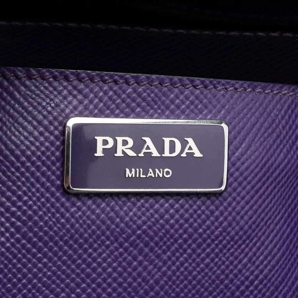 Prada Saffiano Cuir Turnlock Twin Satchel Purple Leather Very good - Box View