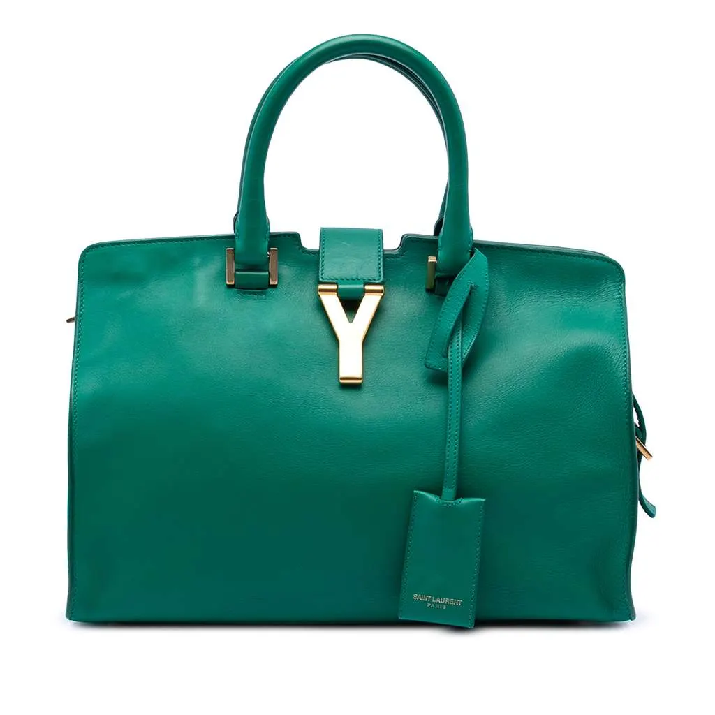 Saint Laurent Small Calfskin Cabas Chyc Satchel Green Leather Good - Front View