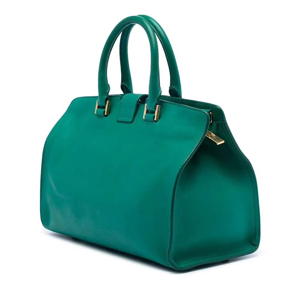 Saint Laurent Small Calfskin Cabas Chyc Satchel Green Leather Good - Back View
