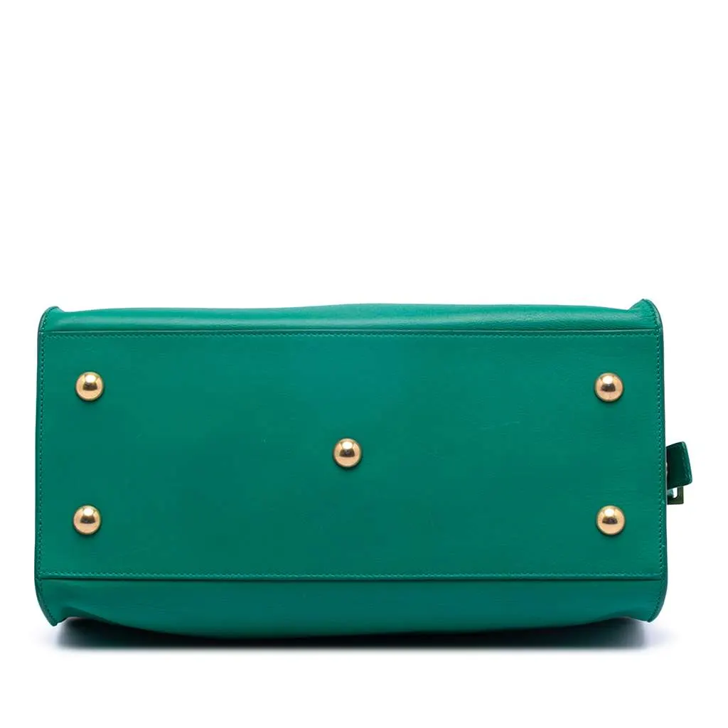 Saint Laurent Small Calfskin Cabas Chyc Satchel Green Leather Good - Inside View