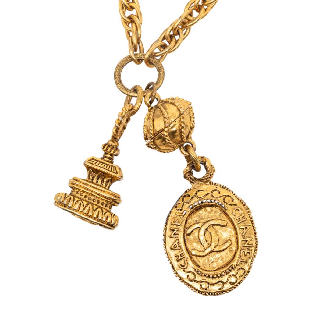 Chanel CC Gold Plated Medallion and Pagoda Pendant Necklace - 2