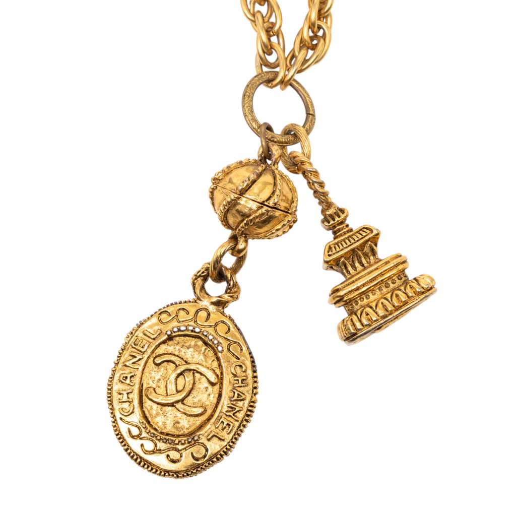 Chanel CC Gold Plated Medallion and Pagoda Pendant Necklace - 3