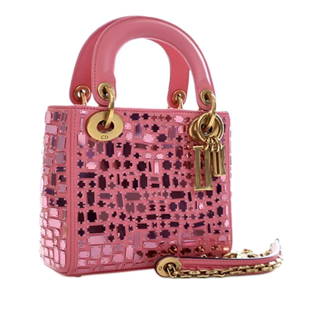 Dior Mini Smooth Calfskin Embroidered Mosaic of Mirrors Lady Dior Pink Leather Very good - Inside View