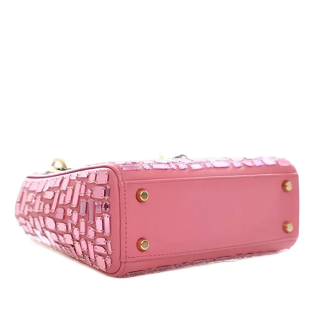 Dior Mini Smooth Calfskin Embroidered Mosaic of Mirrors Lady Dior Pink Leather Very good - Box View