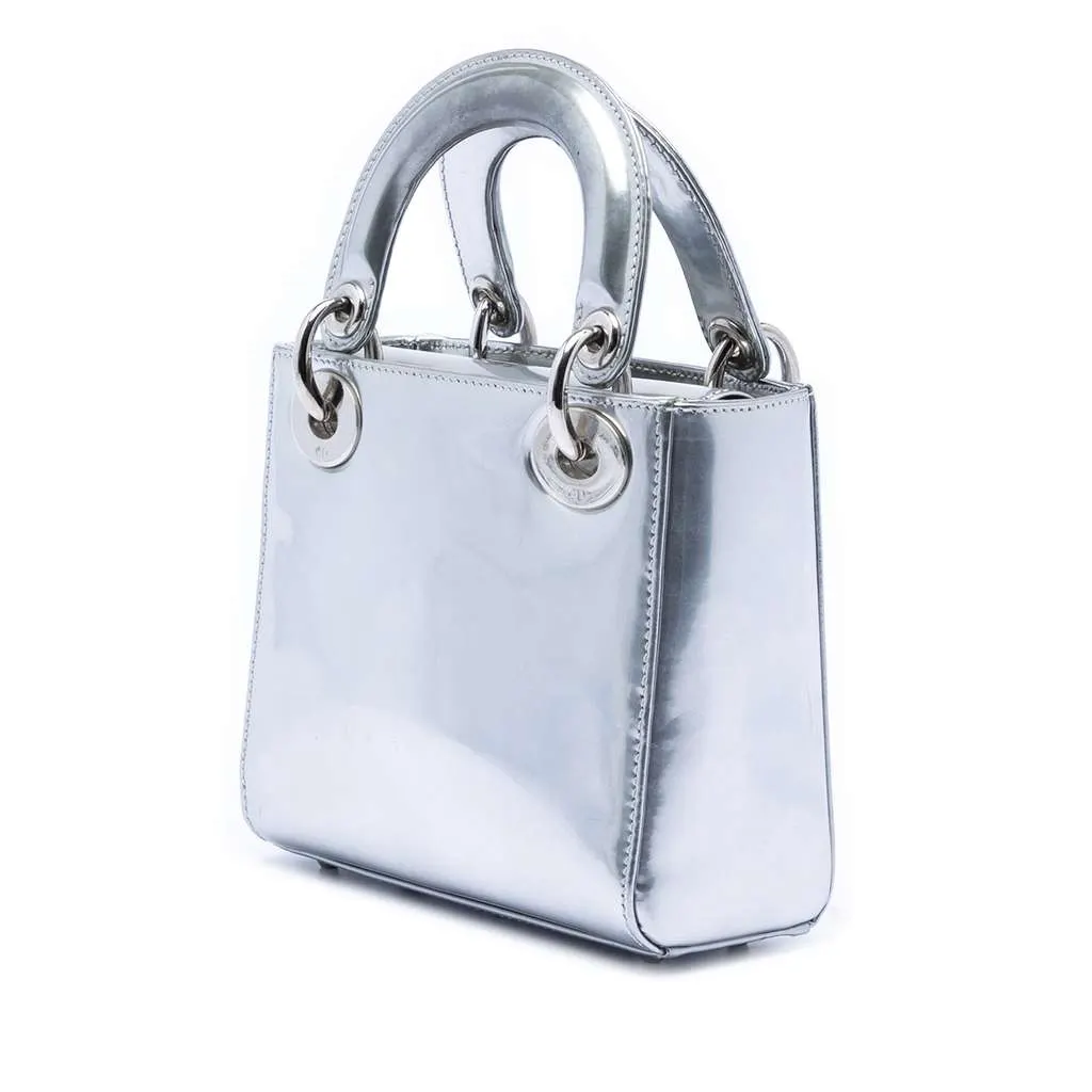 Dior Limited Edition Beijing China World Mini Metallic Patent Lady Dior Silver Leather Very good - Back View