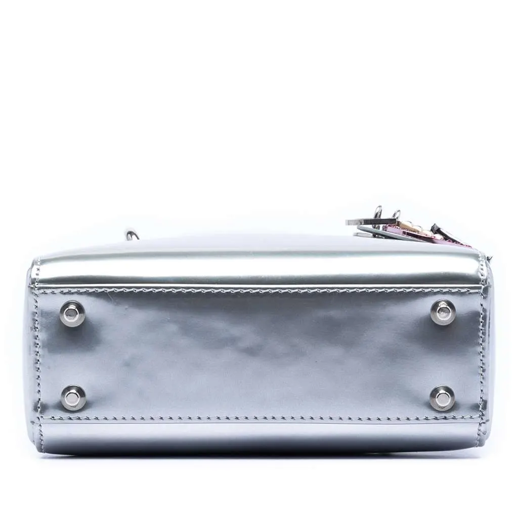 Dior Limited Edition Beijing China World Mini Metallic Patent Lady Dior Silver Leather Very good - Inside View